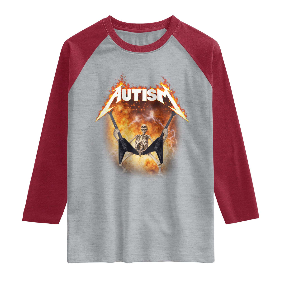 Autism Skeleton Rocker Raglan Shirt Hardcore Rock Style Artwork