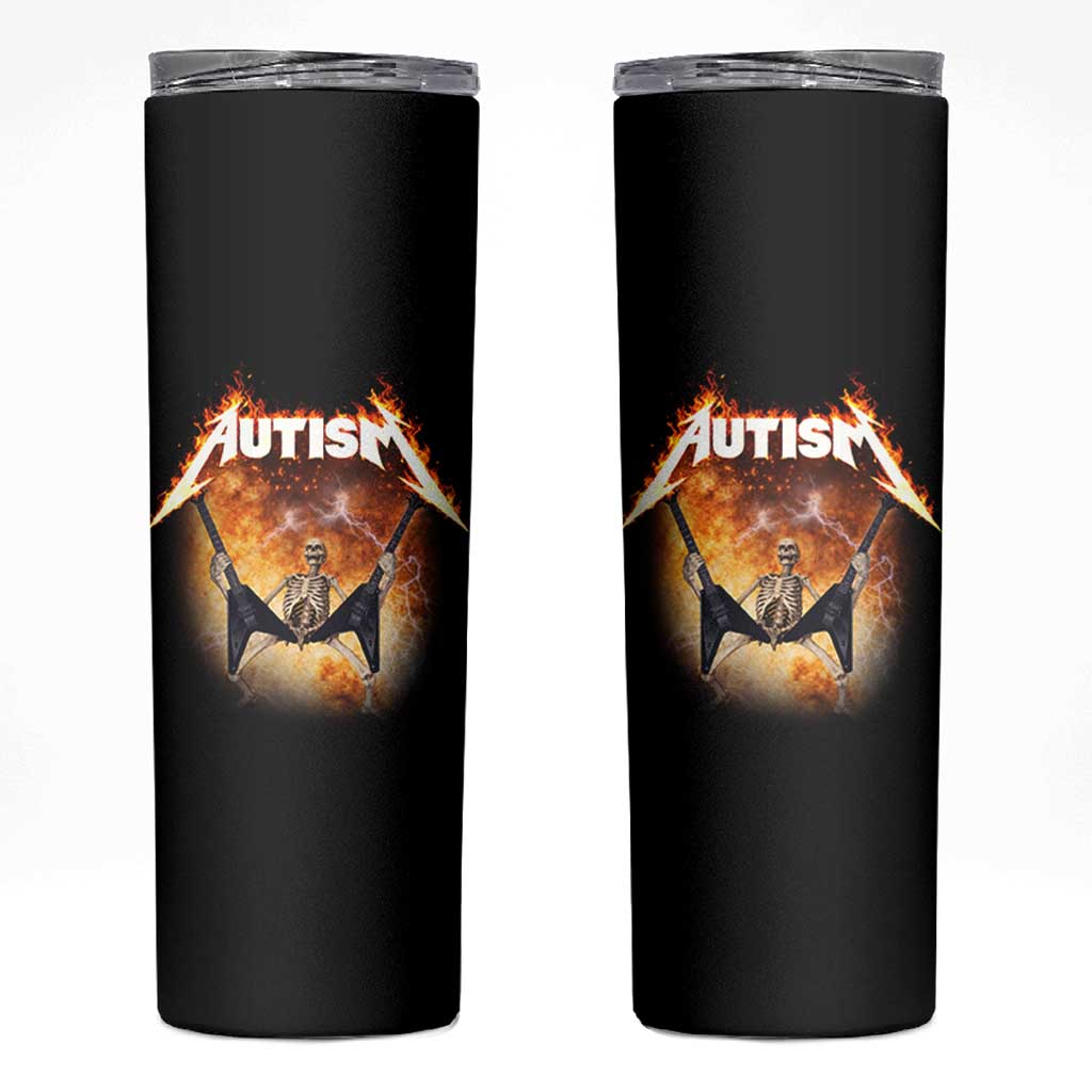Autism Skeleton Rocker Skinny Tumbler Hardcore Rock Style Artwork