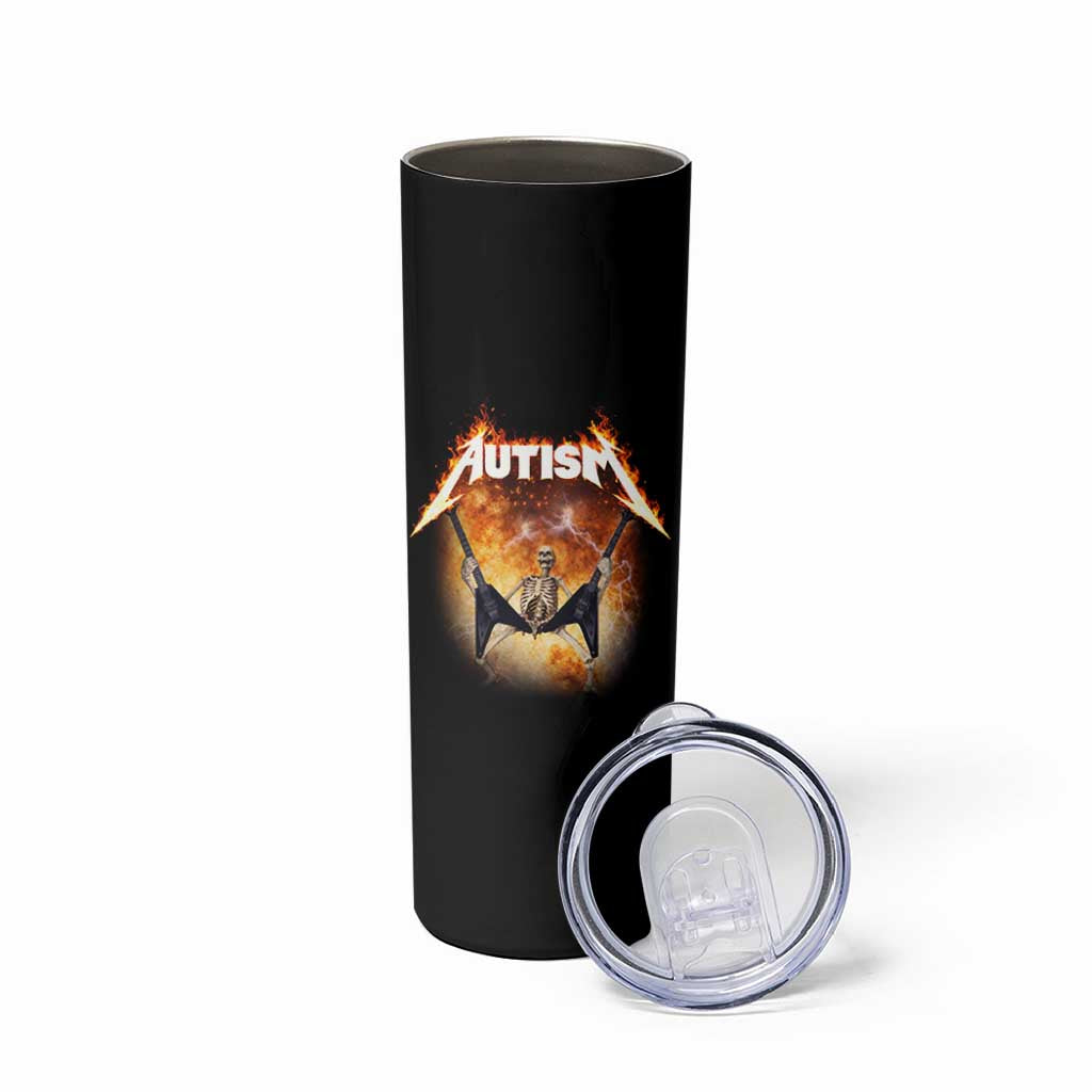 Autism Skeleton Rocker Skinny Tumbler Hardcore Rock Style Artwork