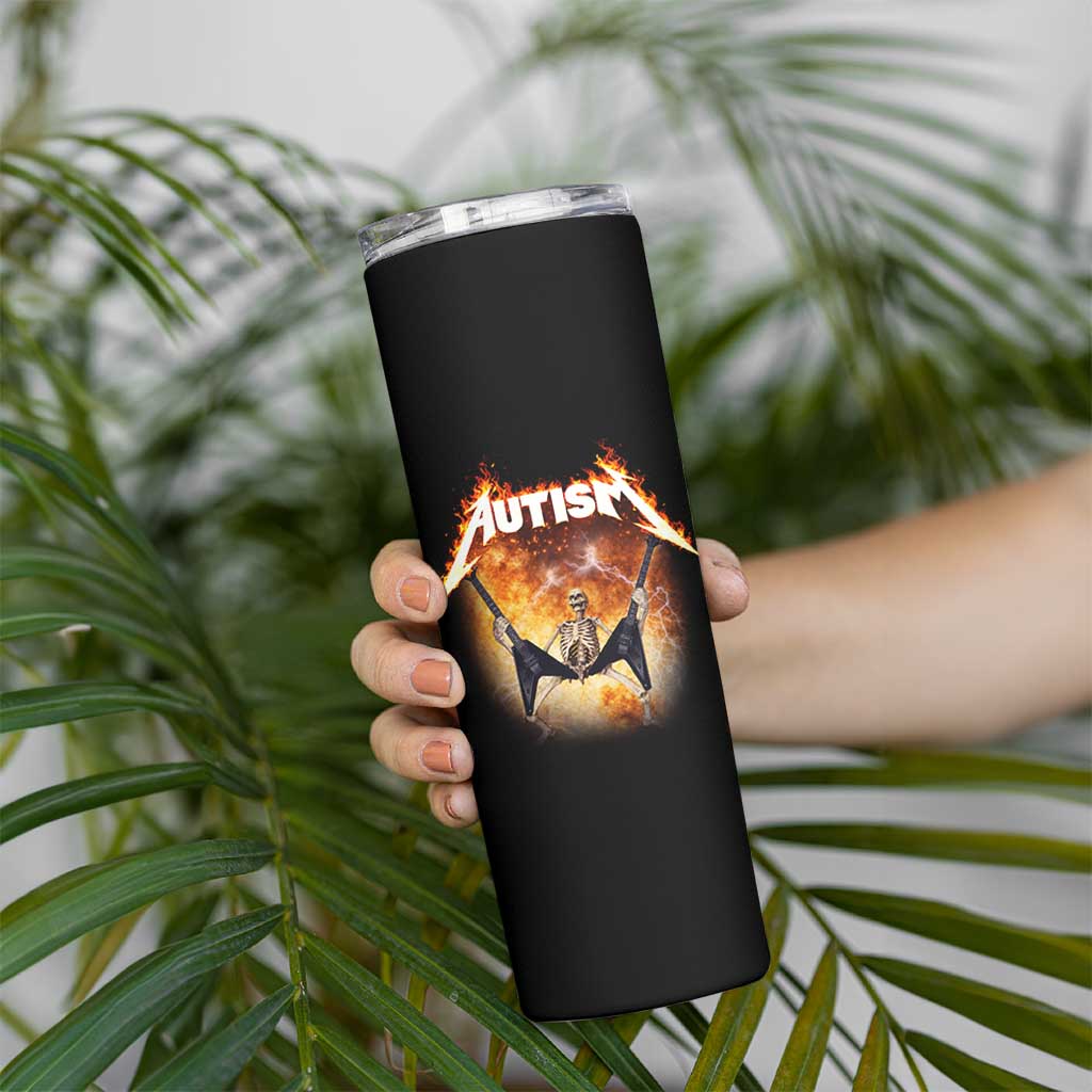 Autism Skeleton Rocker Skinny Tumbler Hardcore Rock Style Artwork