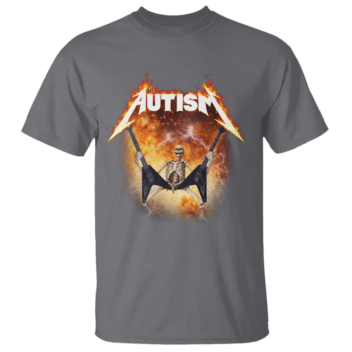 Autism Skeleton Rocker T Shirt Hardcore Rock Style Artwork