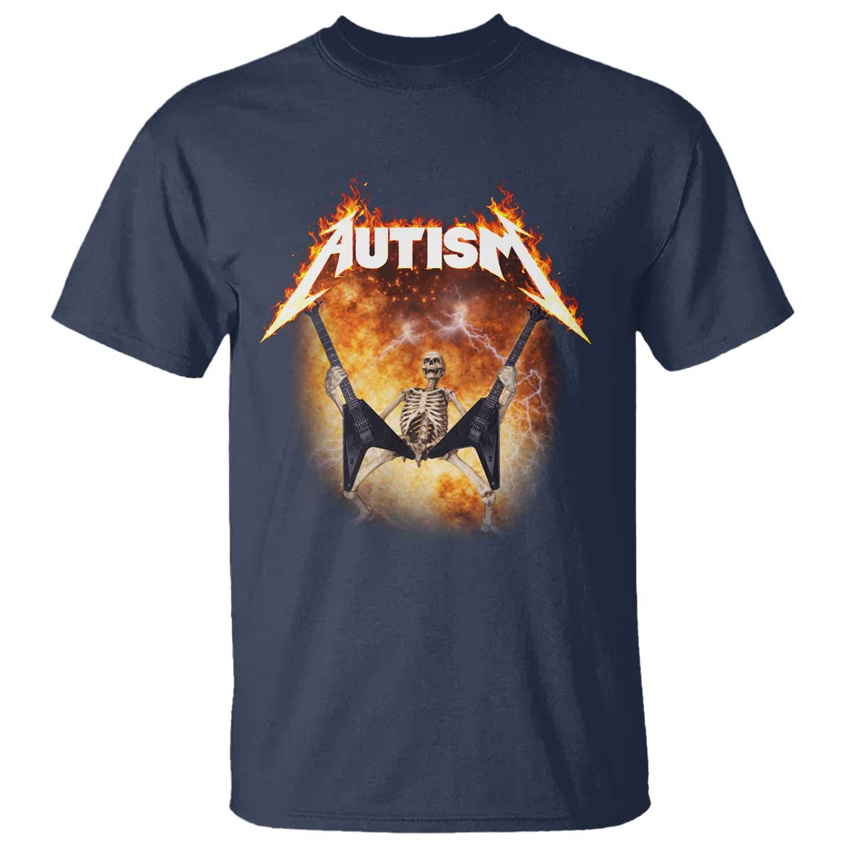Autism Skeleton Rocker T Shirt Hardcore Rock Style Artwork