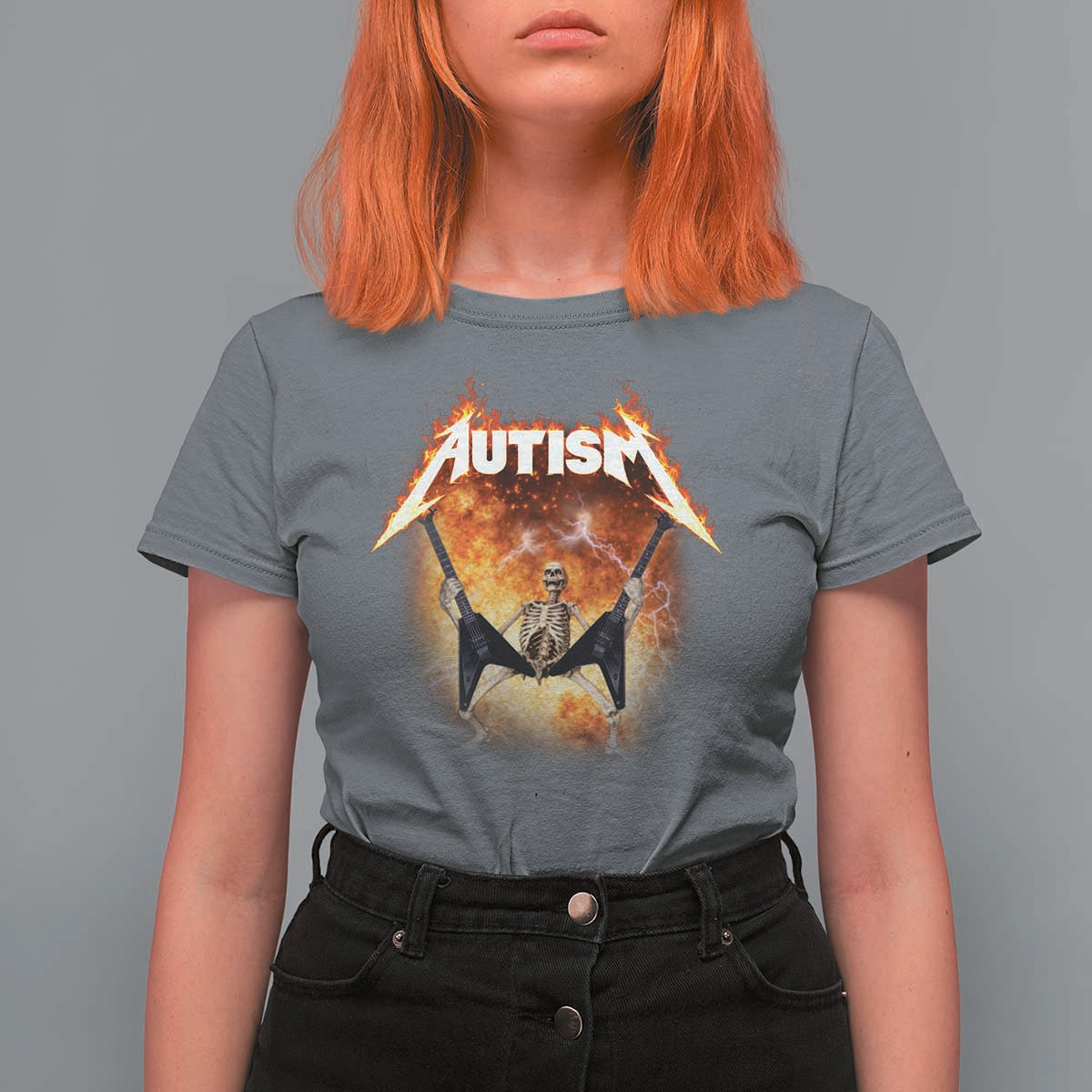 Autism Skeleton Rocker T Shirt For Women Hardcore Rock Style Artwork