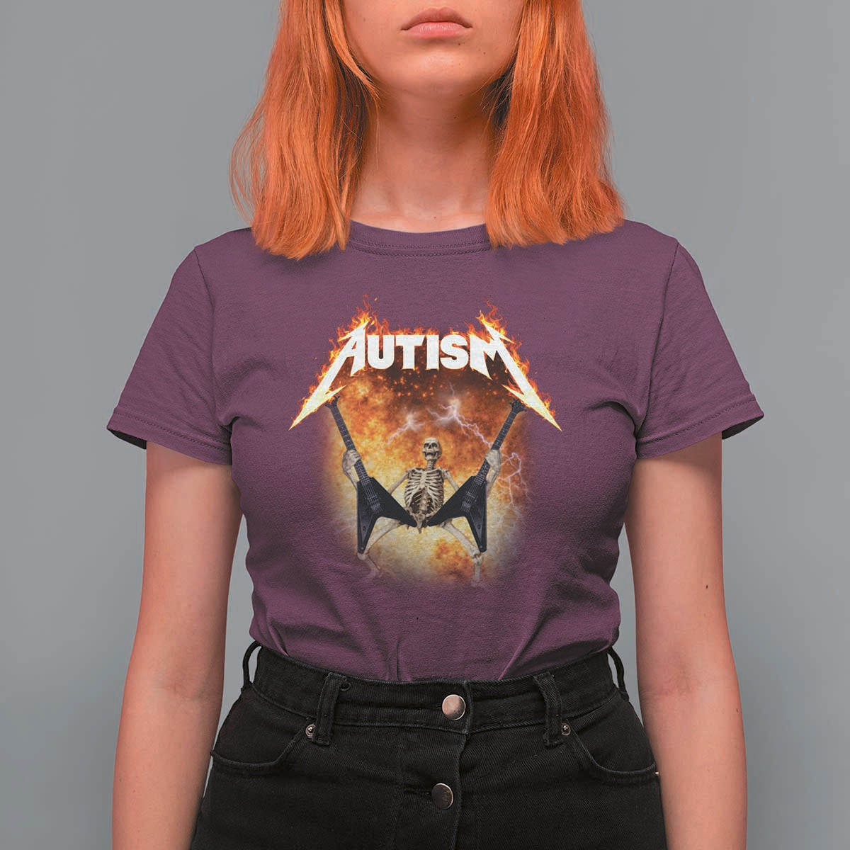 Autism Skeleton Rocker T Shirt For Women Hardcore Rock Style Artwork