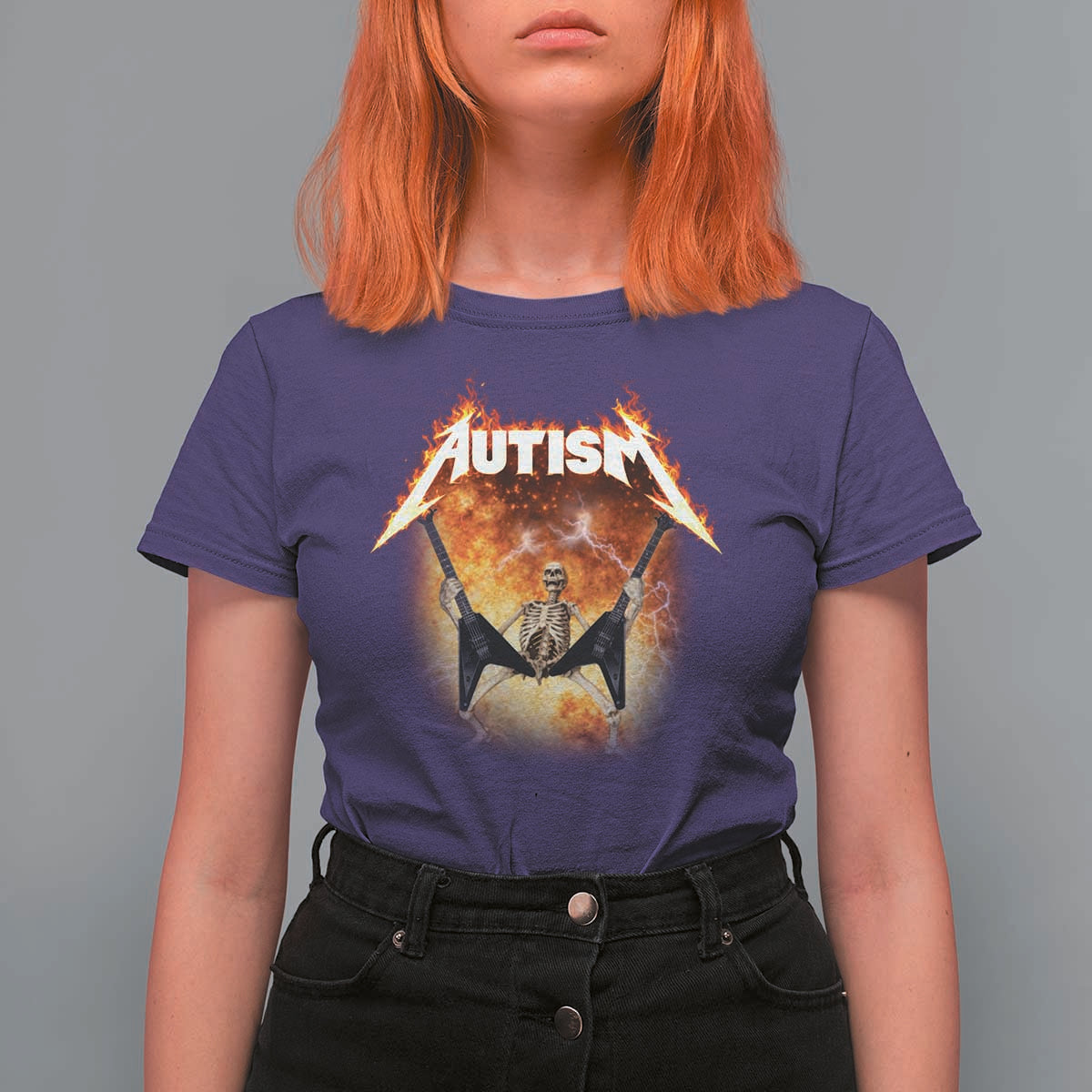 Autism Skeleton Rocker T Shirt For Women Hardcore Rock Style Artwork
