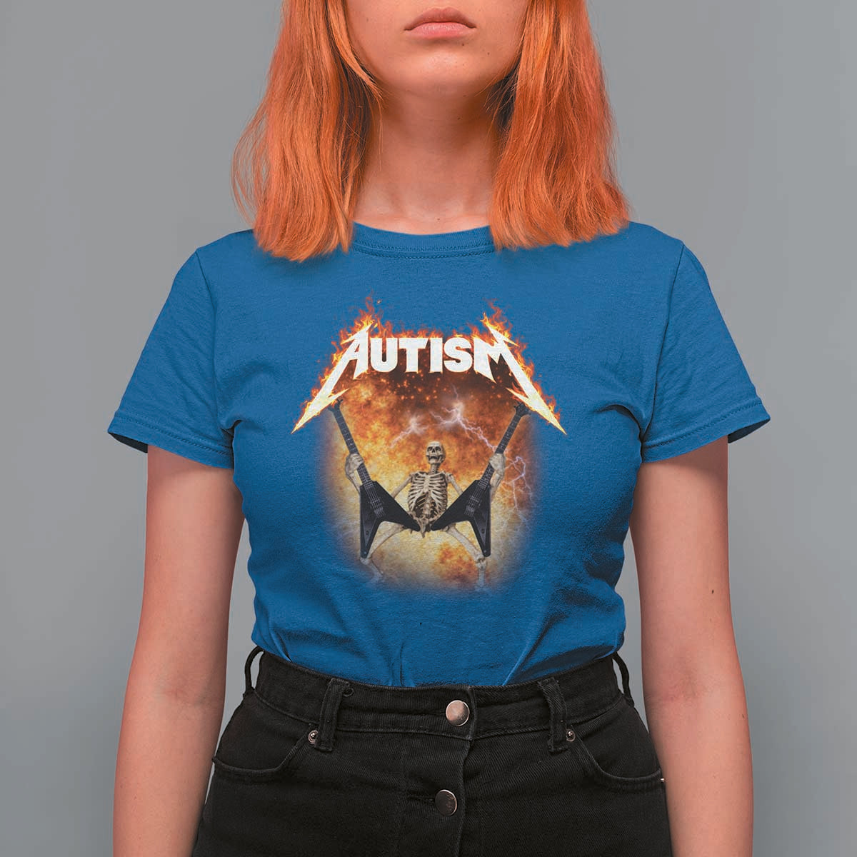 Autism Skeleton Rocker T Shirt For Women Hardcore Rock Style Artwork
