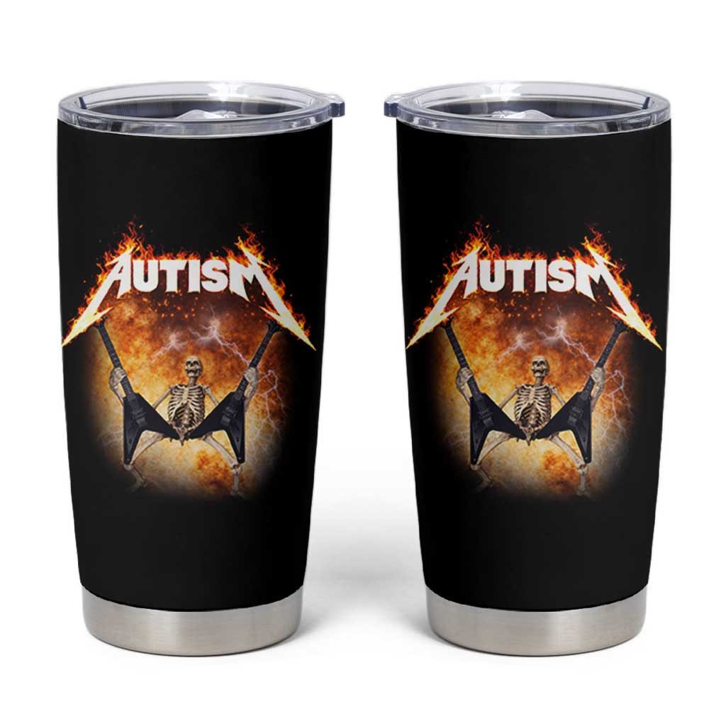 Autism Skeleton Rocker Tumbler Cup Hardcore Rock Style Artwork