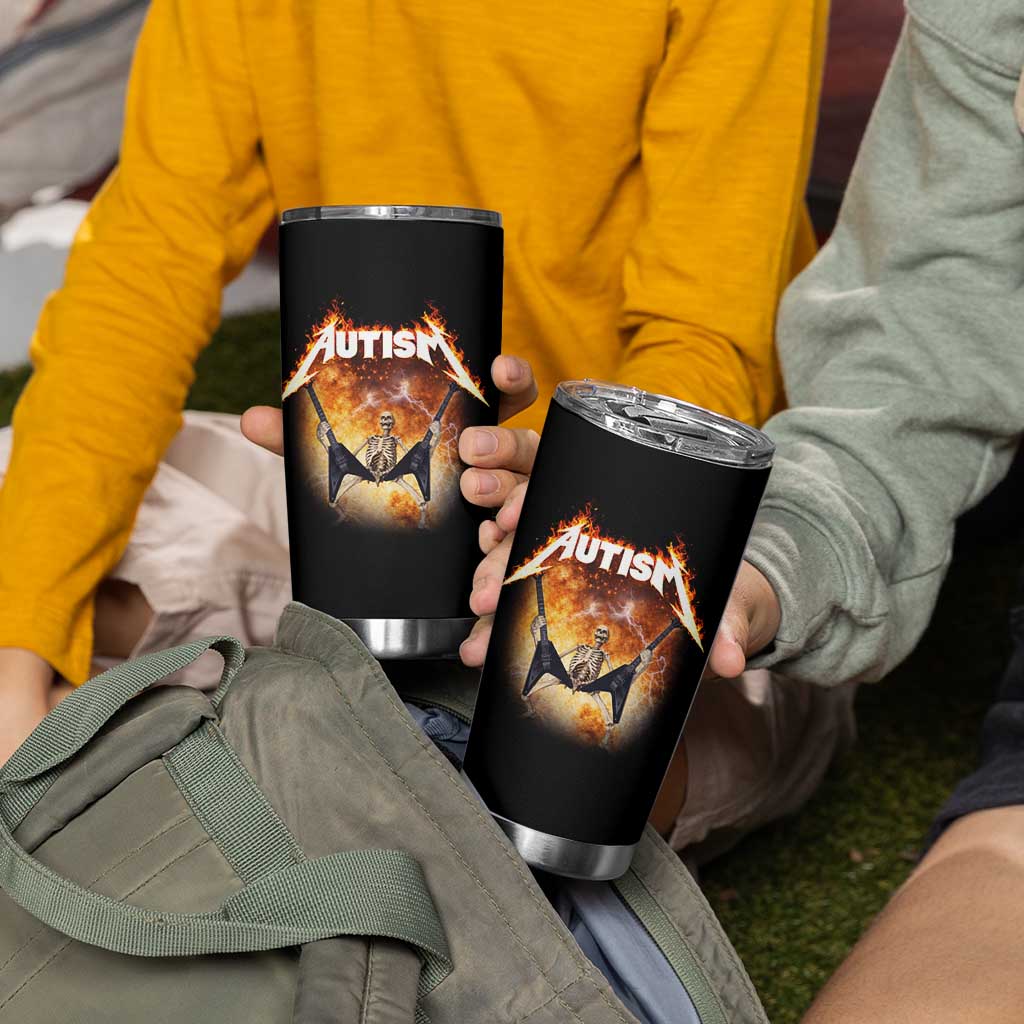 Autism Skeleton Rocker Tumbler Cup Hardcore Rock Style Artwork