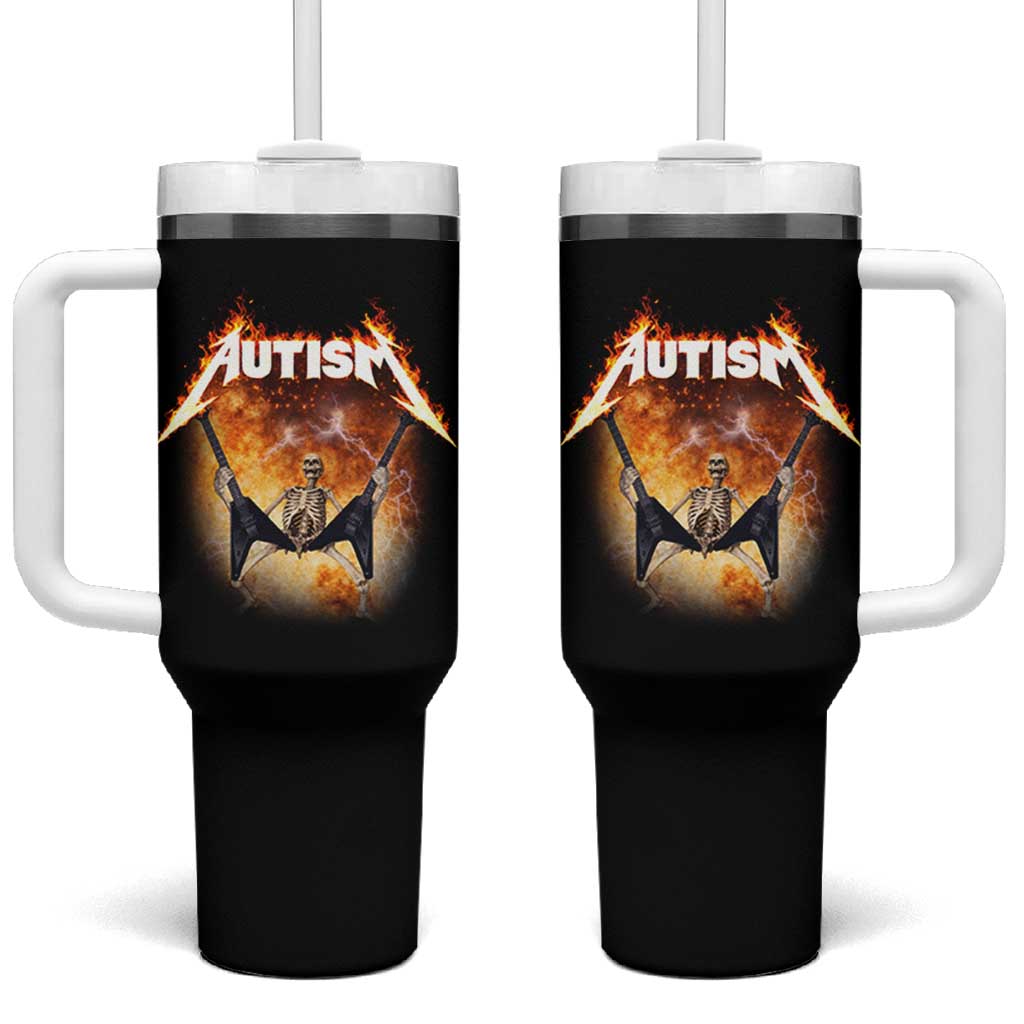 Autism Skeleton Rocker Tumbler With Handle Hardcore Rock Style Artwork