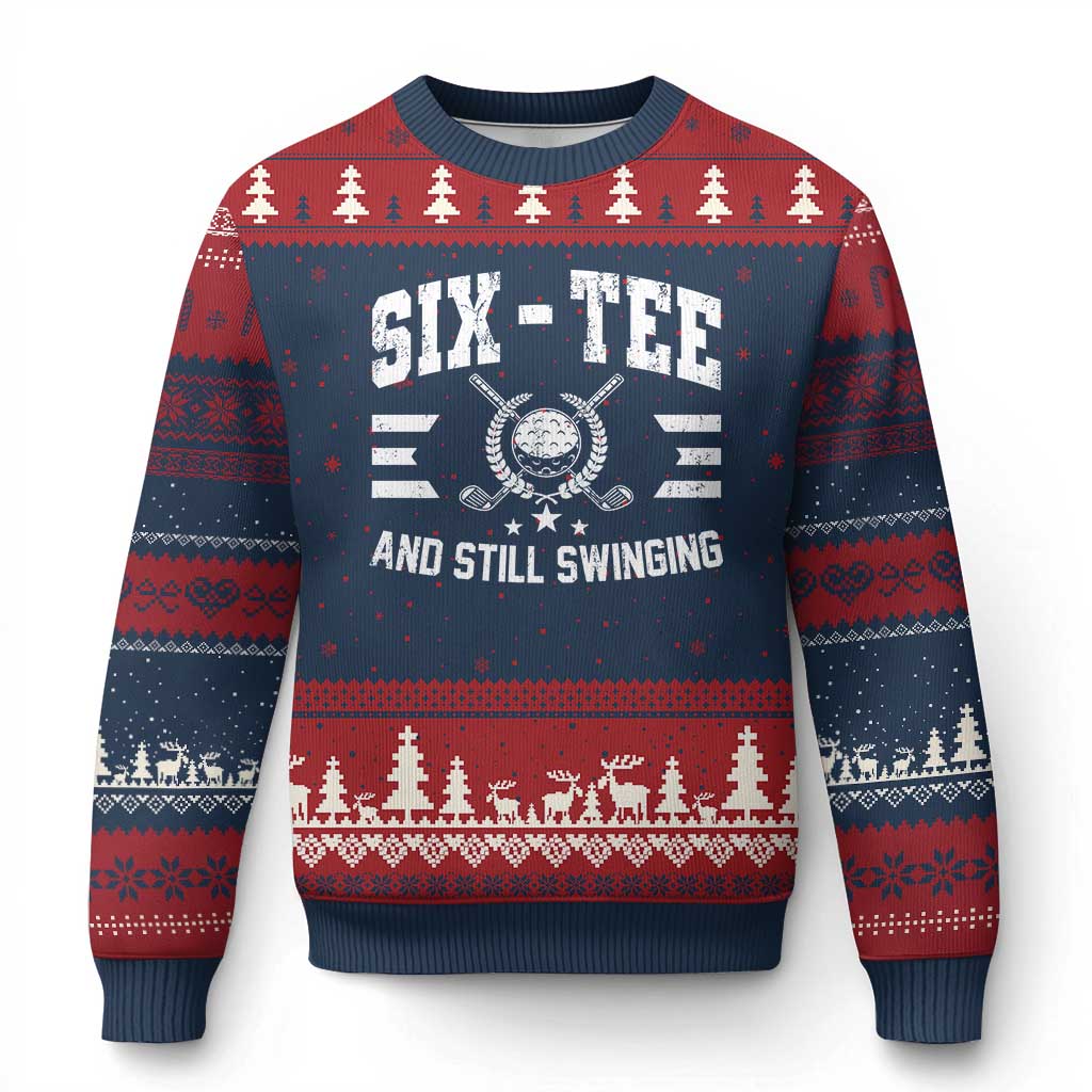60th Birthday Golf Ugly Christmas Sweater Funny Six Tee And Still Swinging 60 Years Old