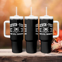 70th Birthday Golf Tumbler With Handle Funny Seven Tee And Still Swinging 70 Years Old