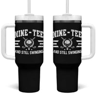 90th Birthday Golf Tumbler With Handle Funny Nine Tee And Still Swinging 90 Years Old