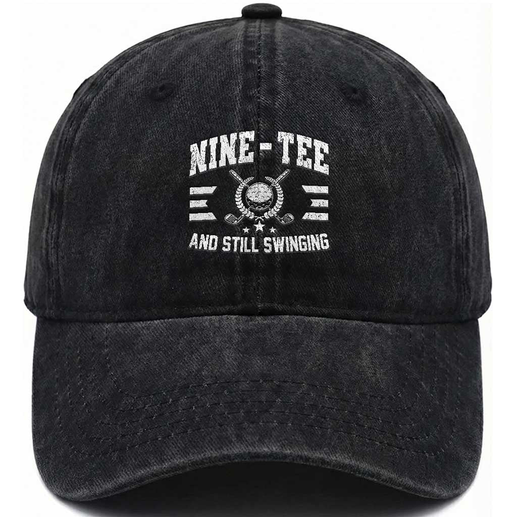 90th Birthday Golf Washed Cotton Baseball Cap Funny Nine Tee And Still Swinging 90 Years Old