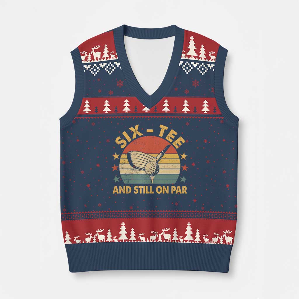 60th Birthday Golf V-Neck Knit Sweater Vest Funny Six Tee And Still On Par 60 Years Old