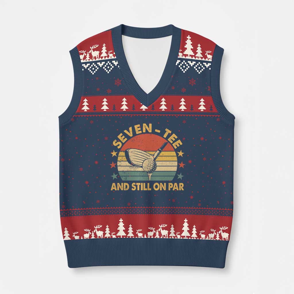 70th Birthday Golf V-Neck Knit Sweater Vest Funny Seven Tee And Still On Par 70 Years Old
