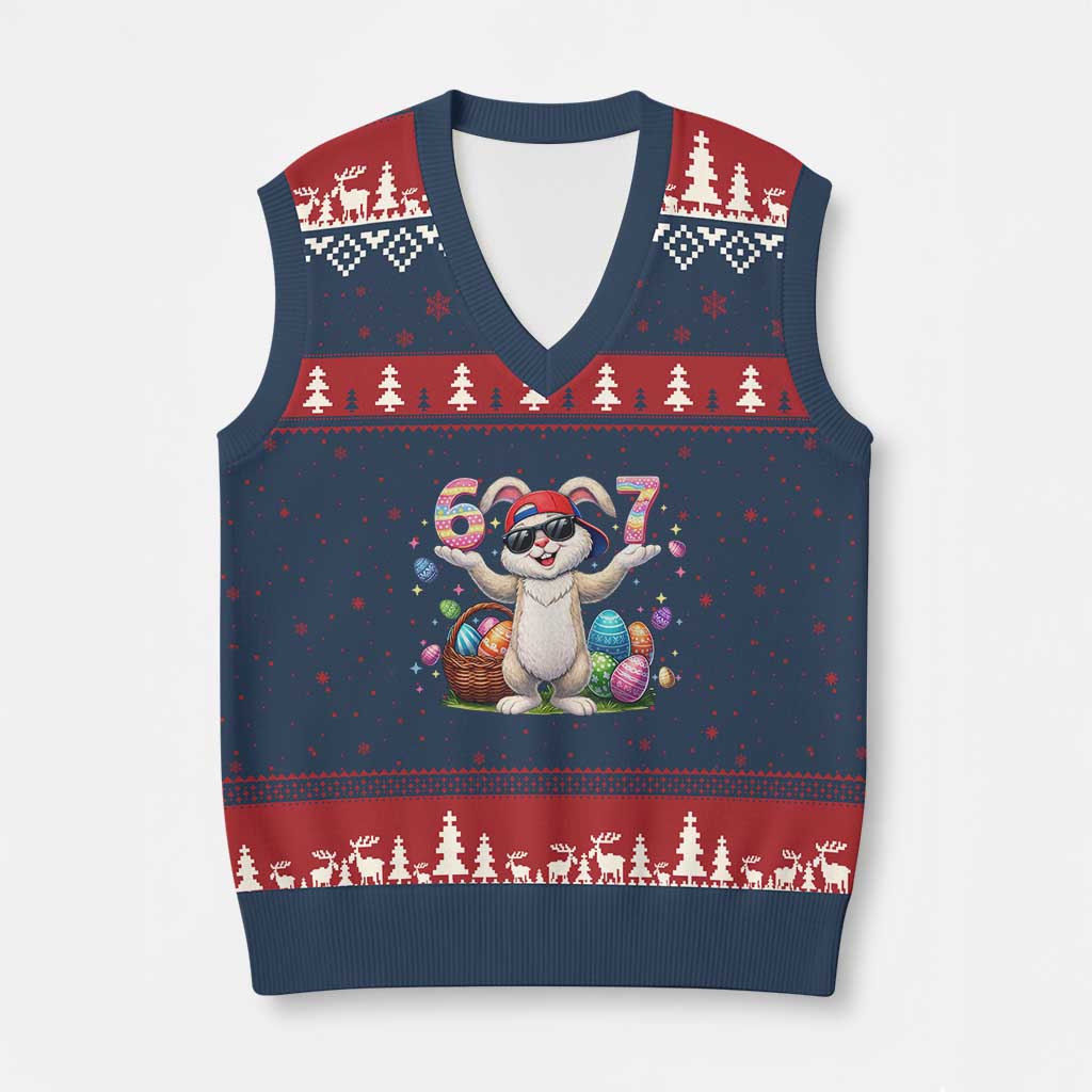 Funny Easter Day Six Seven 67 Bunny Boys Kids V-Neck Knit Sweater Vest