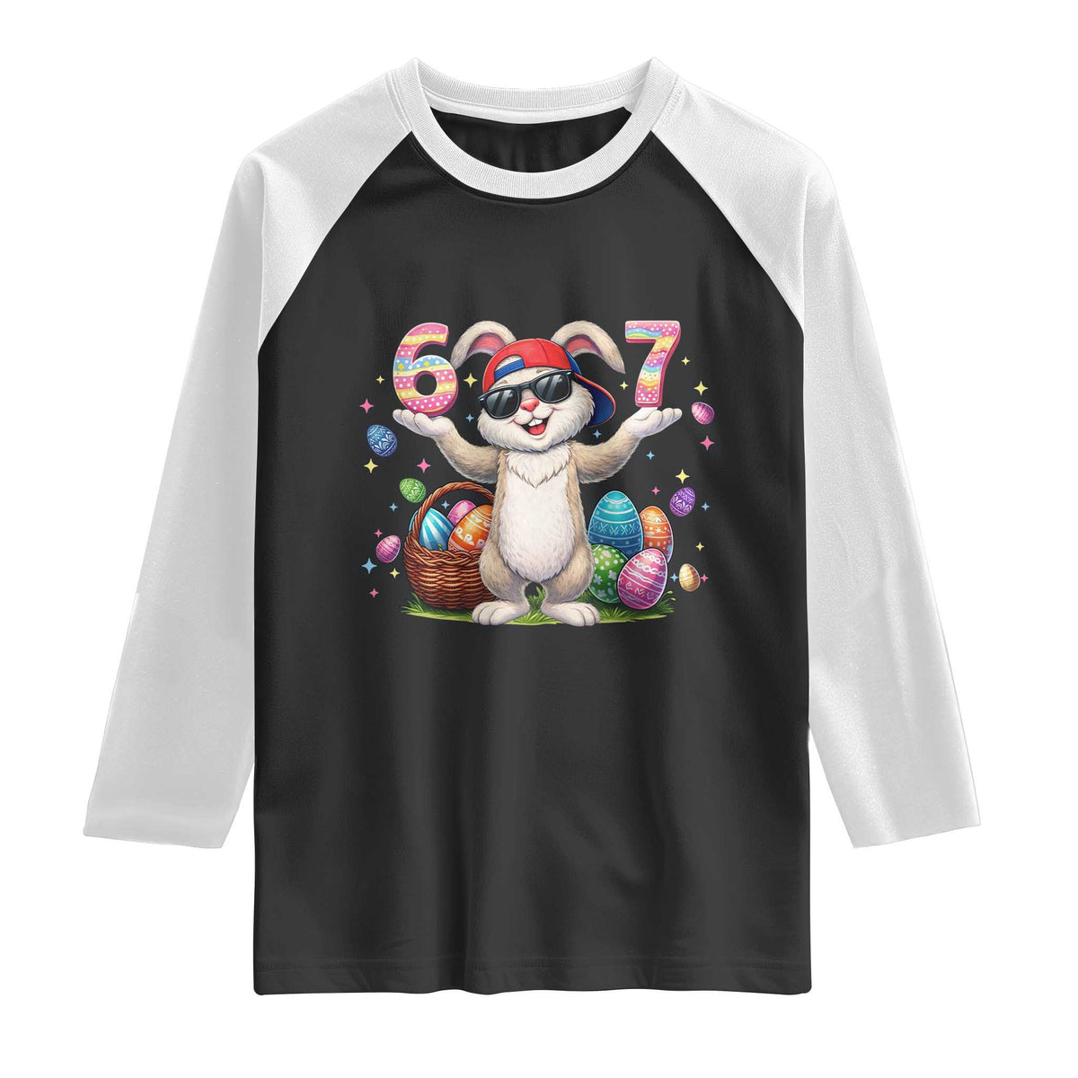 Funny Easter Day Six Seven 67 Bunny Boys Kids Raglan Shirt