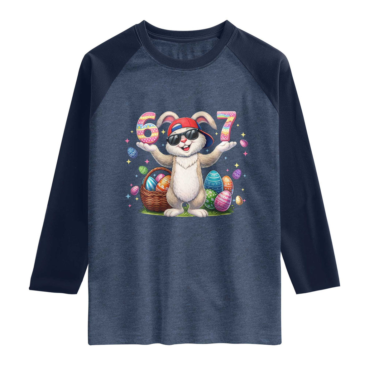 Funny Easter Day Six Seven 67 Bunny Boys Kids Raglan Shirt