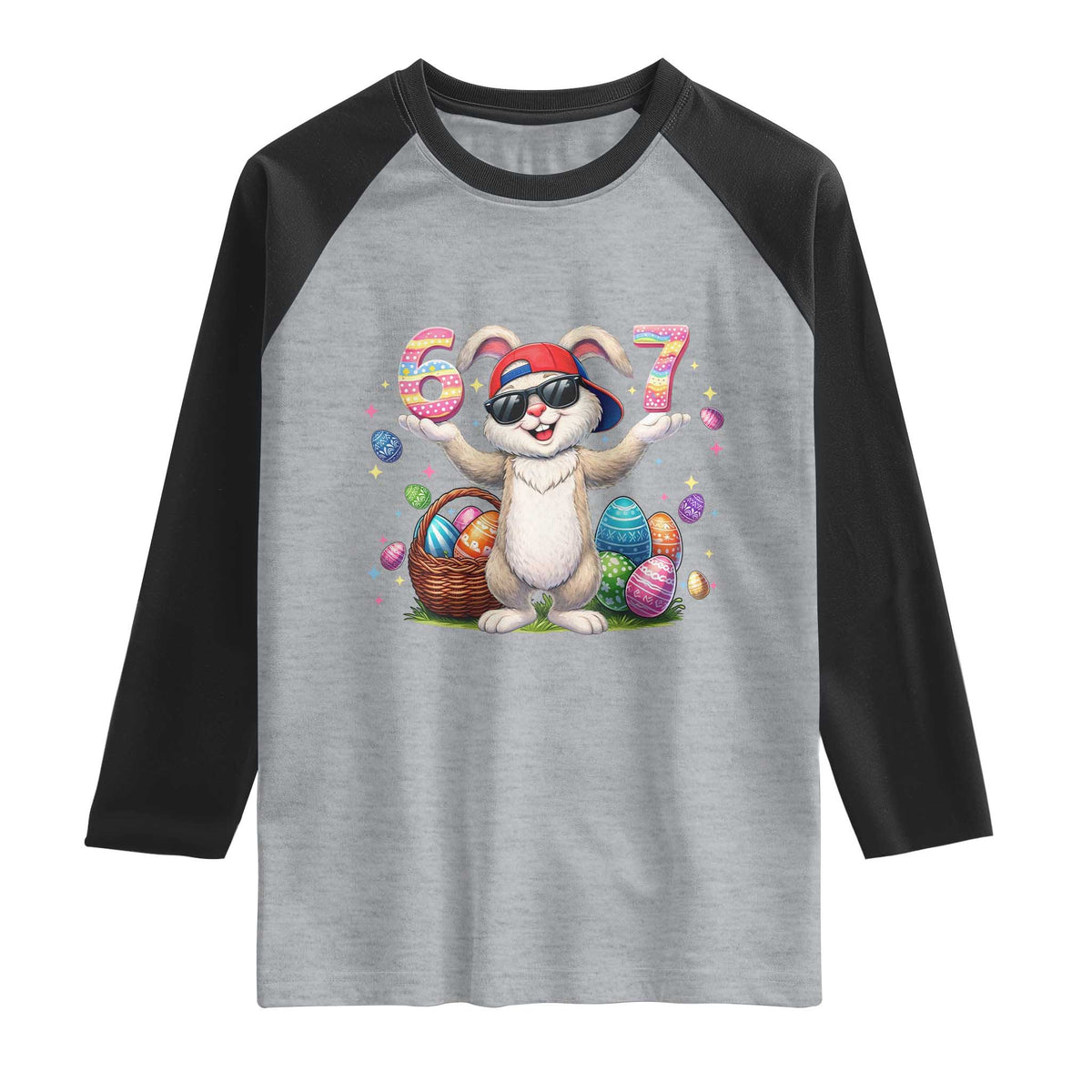 Funny Easter Day Six Seven 67 Bunny Boys Kids Raglan Shirt