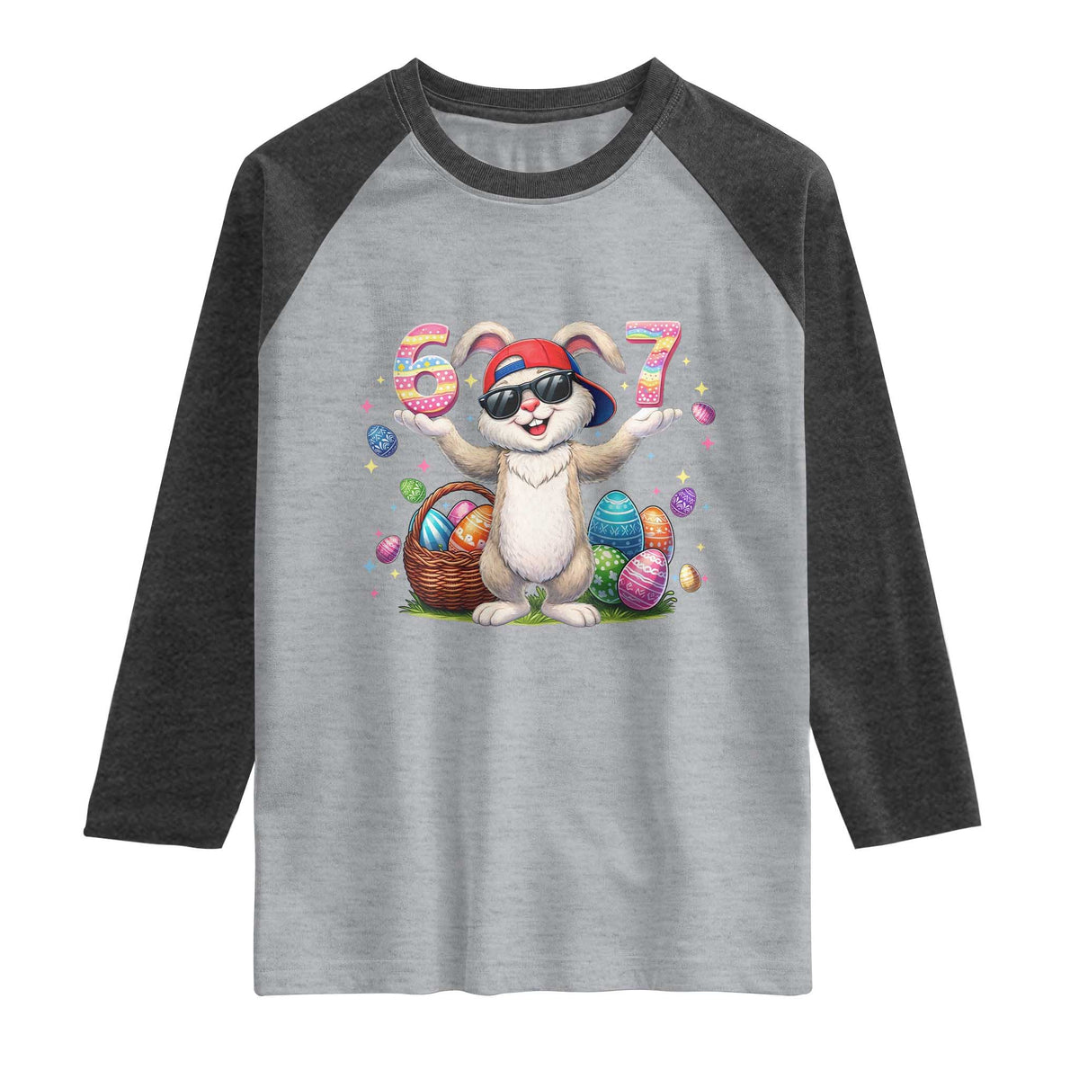 Funny Easter Day Six Seven 67 Bunny Boys Kids Raglan Shirt