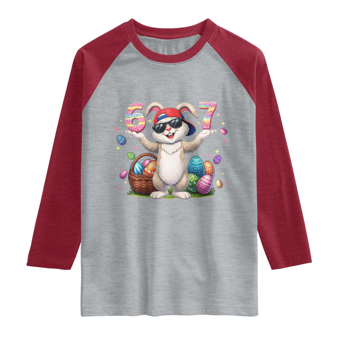 Funny Easter Day Six Seven 67 Bunny Boys Kids Raglan Shirt