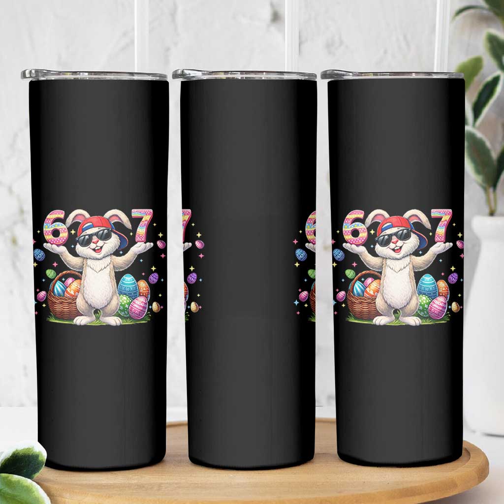 Funny Easter Day Six Seven 67 Bunny Boys Kids Skinny Tumbler