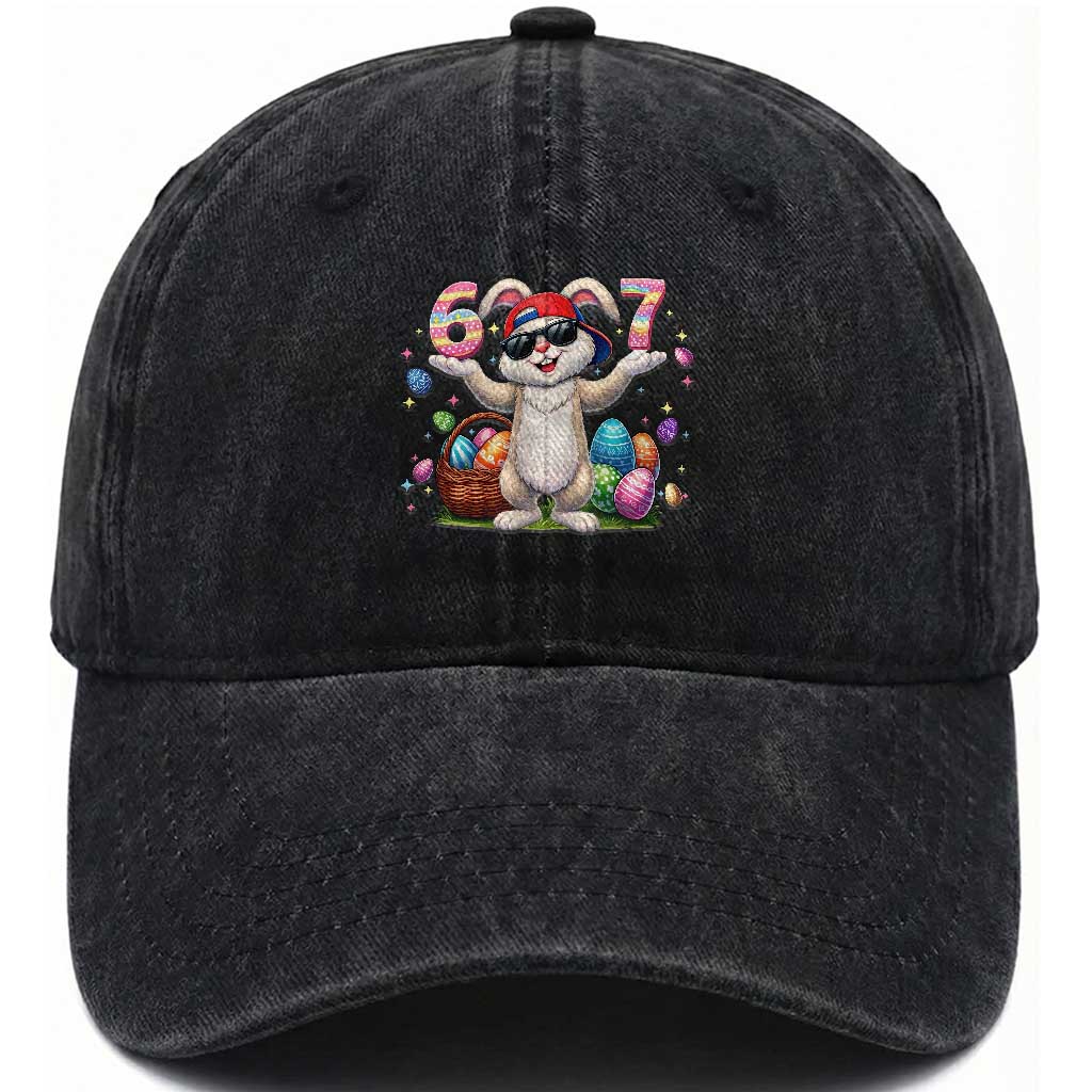 Funny Easter Day Six Seven 67 Bunny Boys Kids Washed Cotton Baseball Cap