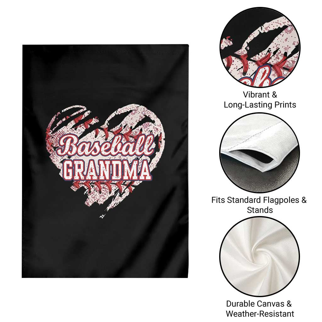 Baseball Grandma Garden Flag Vintage Baseball Heart Game Day