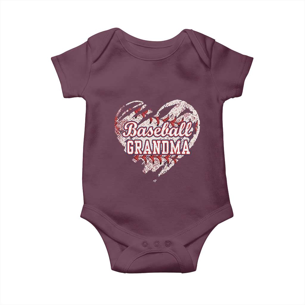 Baseball Grandma Baby Onesie Vintage Baseball Heart Game Day