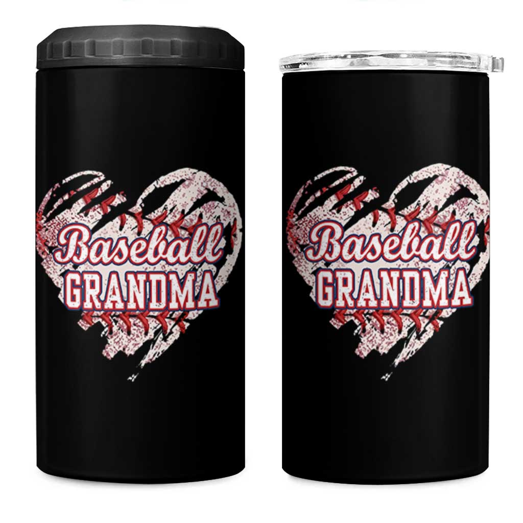 Baseball Grandma 4 in 1 Can Cooler Tumbler Vintage Baseball Heart Game Day