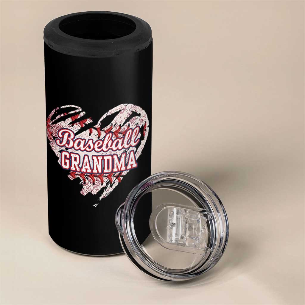 Baseball Grandma 4 in 1 Can Cooler Tumbler Vintage Baseball Heart Game Day