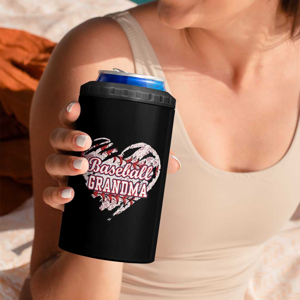Baseball Grandma 4 in 1 Can Cooler Tumbler Vintage Baseball Heart Game Day