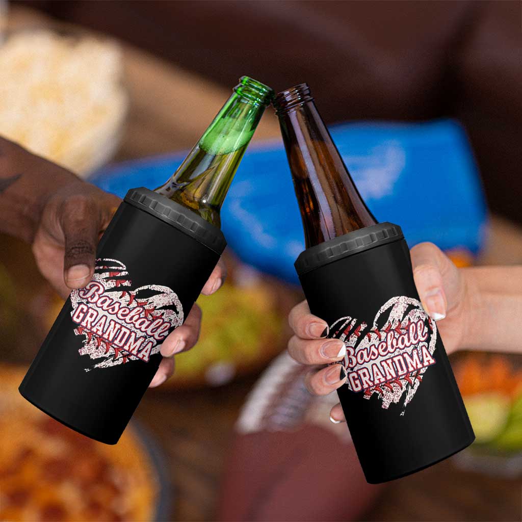 Baseball Grandma 4 in 1 Can Cooler Tumbler Vintage Baseball Heart Game Day