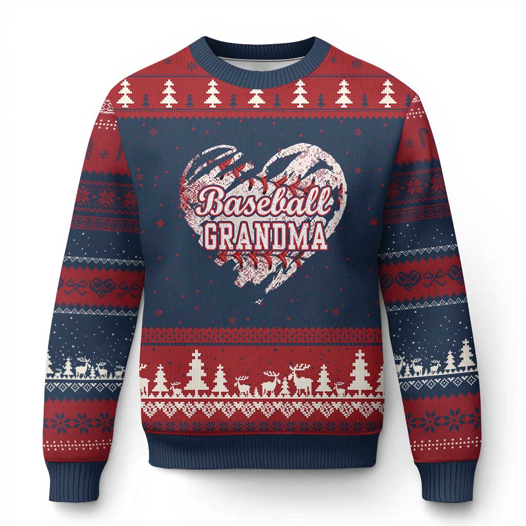 Baseball Grandma Ugly Christmas Sweater Vintage Baseball Heart Game Day