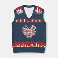 Baseball Grandma V-Neck Knit Sweater Vest Vintage Baseball Heart Game Day