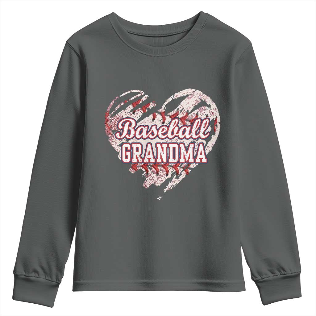 Baseball Grandma Youth Sweatshirt Vintage Baseball Heart Game Day