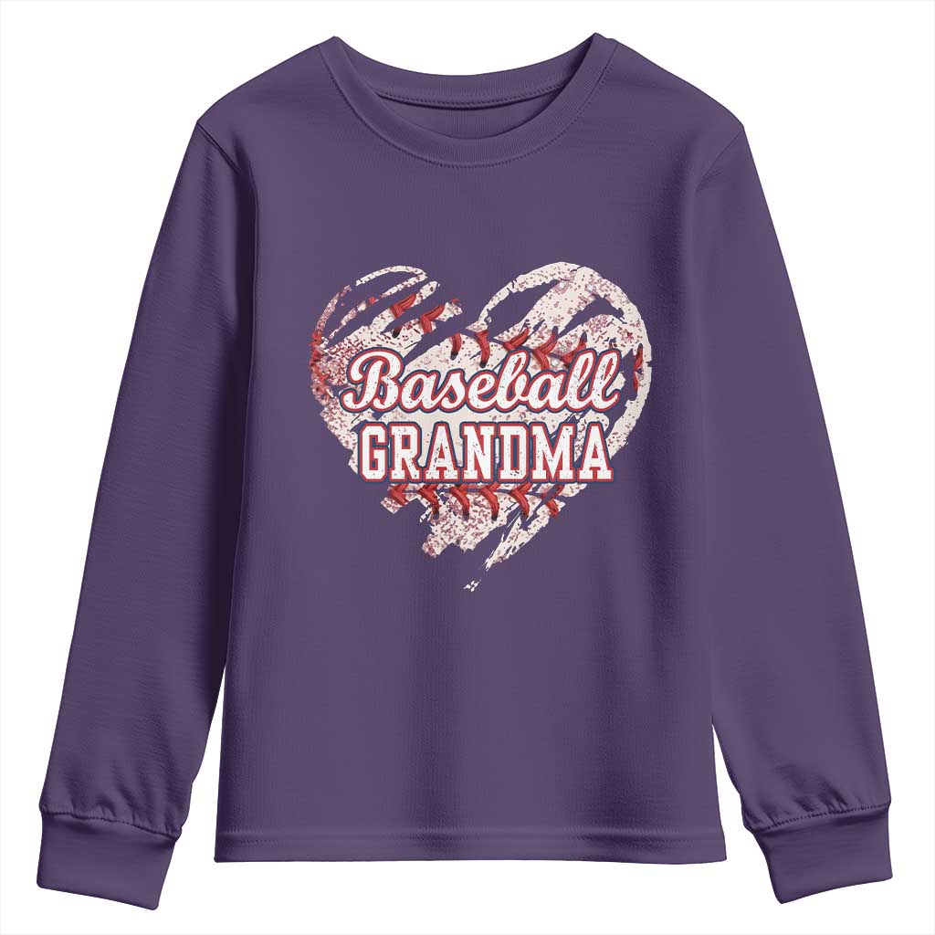 Baseball Grandma Youth Sweatshirt Vintage Baseball Heart Game Day
