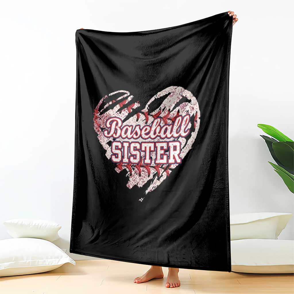 Baseball Sister Throw Blanket Vintage Baseball Heart Game Day