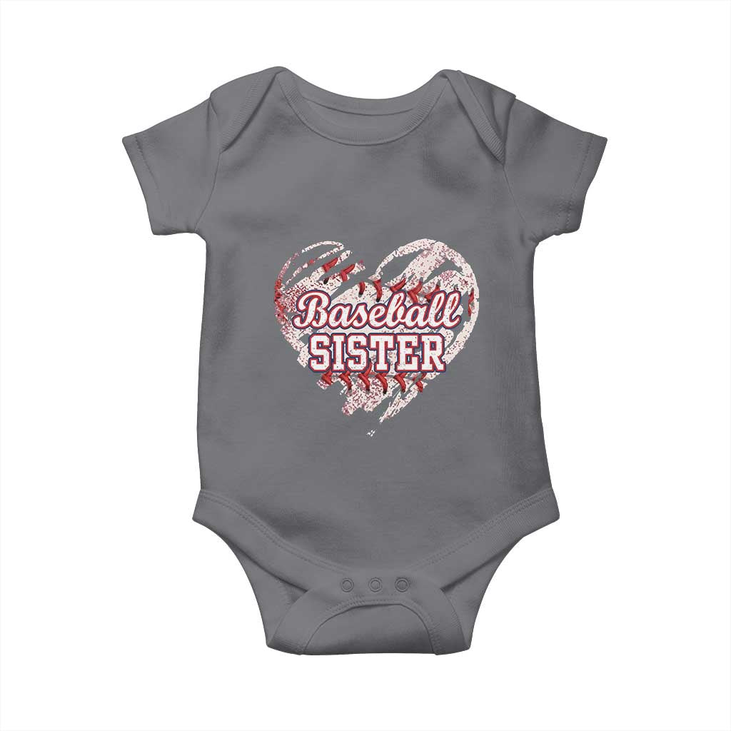 Baseball Sister Baby Onesie Vintage Baseball Heart Game Day