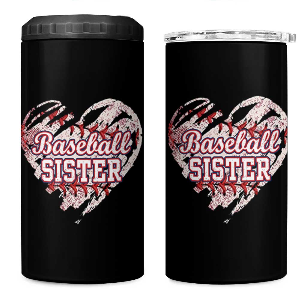 Baseball Sister 4 in 1 Can Cooler Tumbler Vintage Baseball Heart Game Day