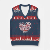Baseball Sister V-Neck Knit Sweater Vest Vintage Baseball Heart Game Day