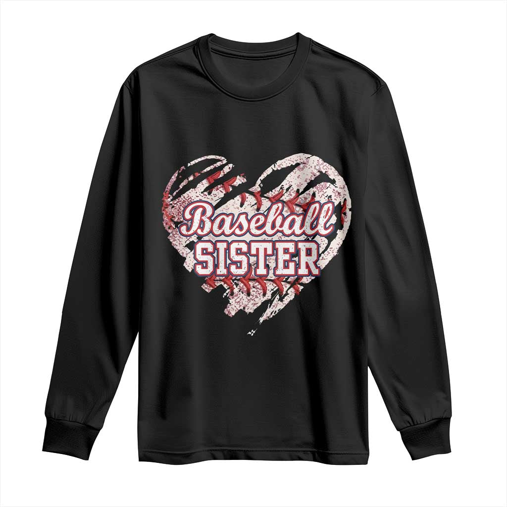 Baseball Sister Long Sleeve Shirt Vintage Baseball Heart Game Day