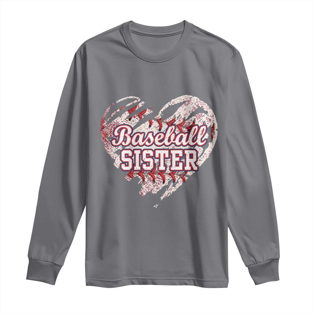 Baseball Sister Long Sleeve Shirt Vintage Baseball Heart Game Day