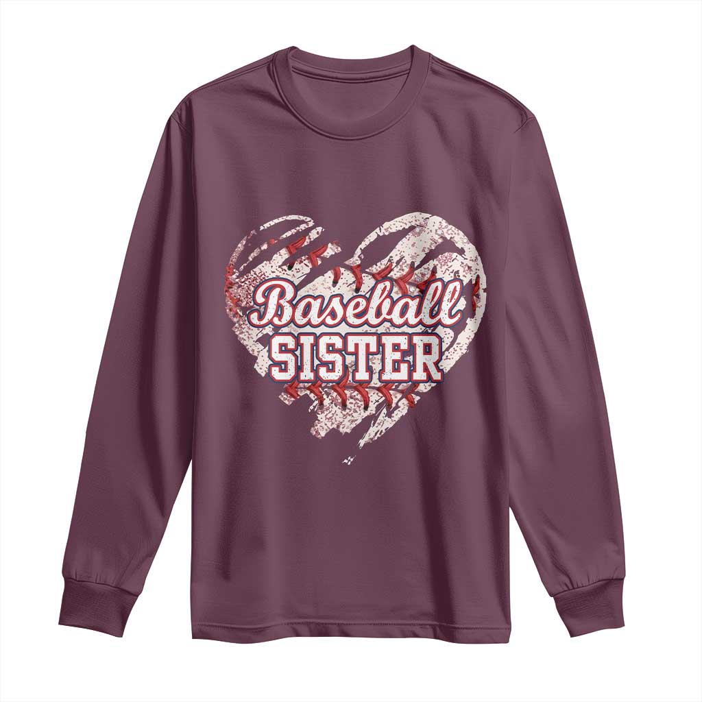 Baseball Sister Long Sleeve Shirt Vintage Baseball Heart Game Day