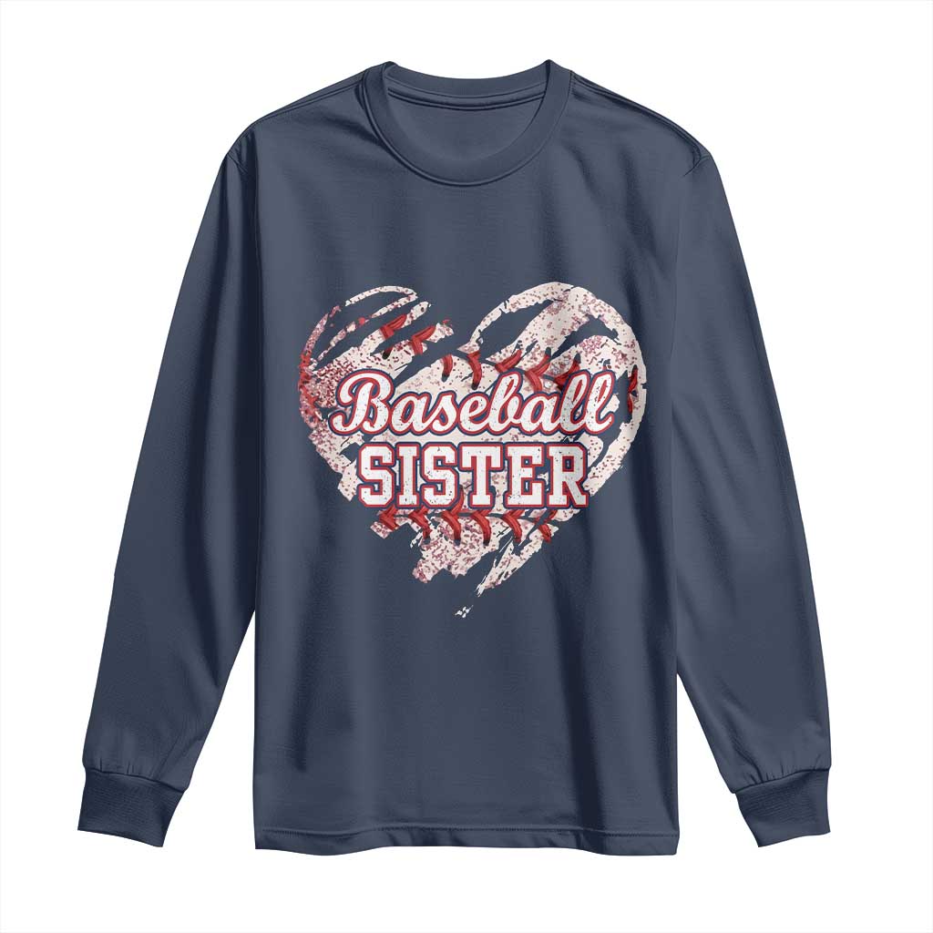 Baseball Sister Long Sleeve Shirt Vintage Baseball Heart Game Day