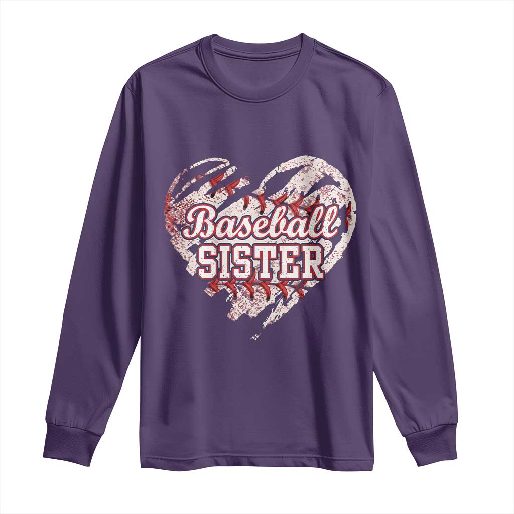 Baseball Sister Long Sleeve Shirt Vintage Baseball Heart Game Day