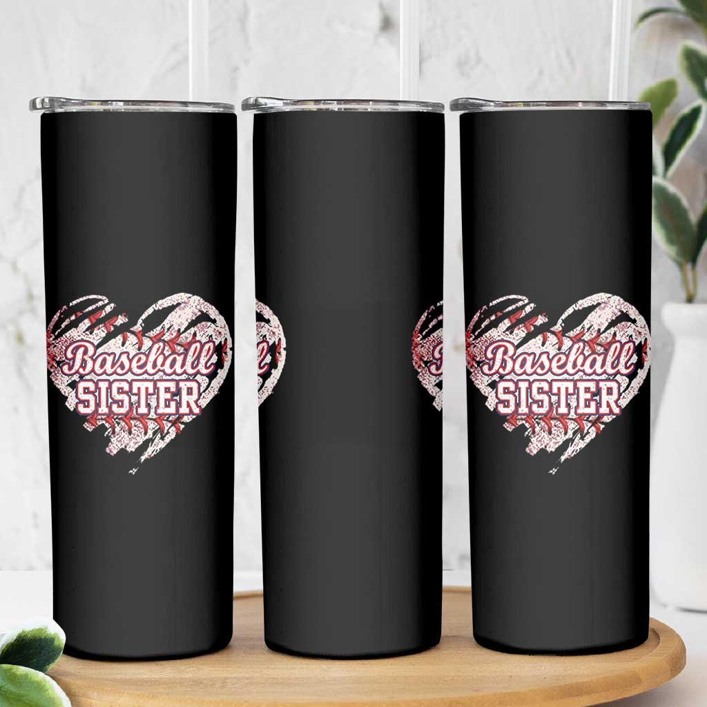 Baseball Sister Skinny Tumbler Vintage Baseball Heart Game Day