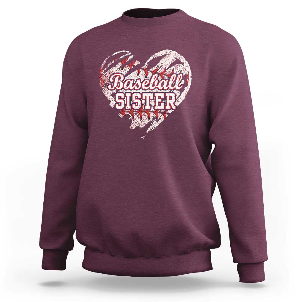 Baseball Sister Sweatshirt Vintage Baseball Heart Game Day