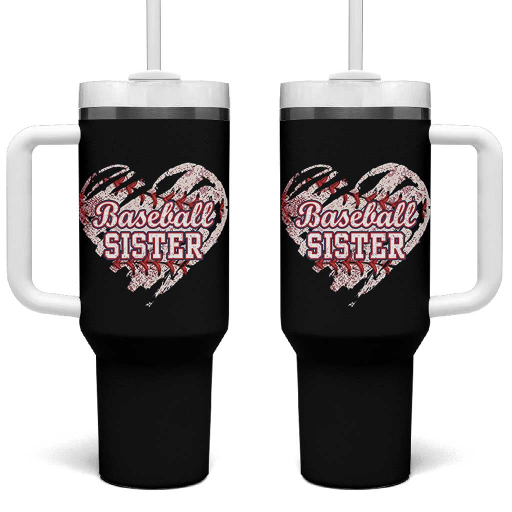Baseball Sister Tumbler With Handle Vintage Baseball Heart Game Day