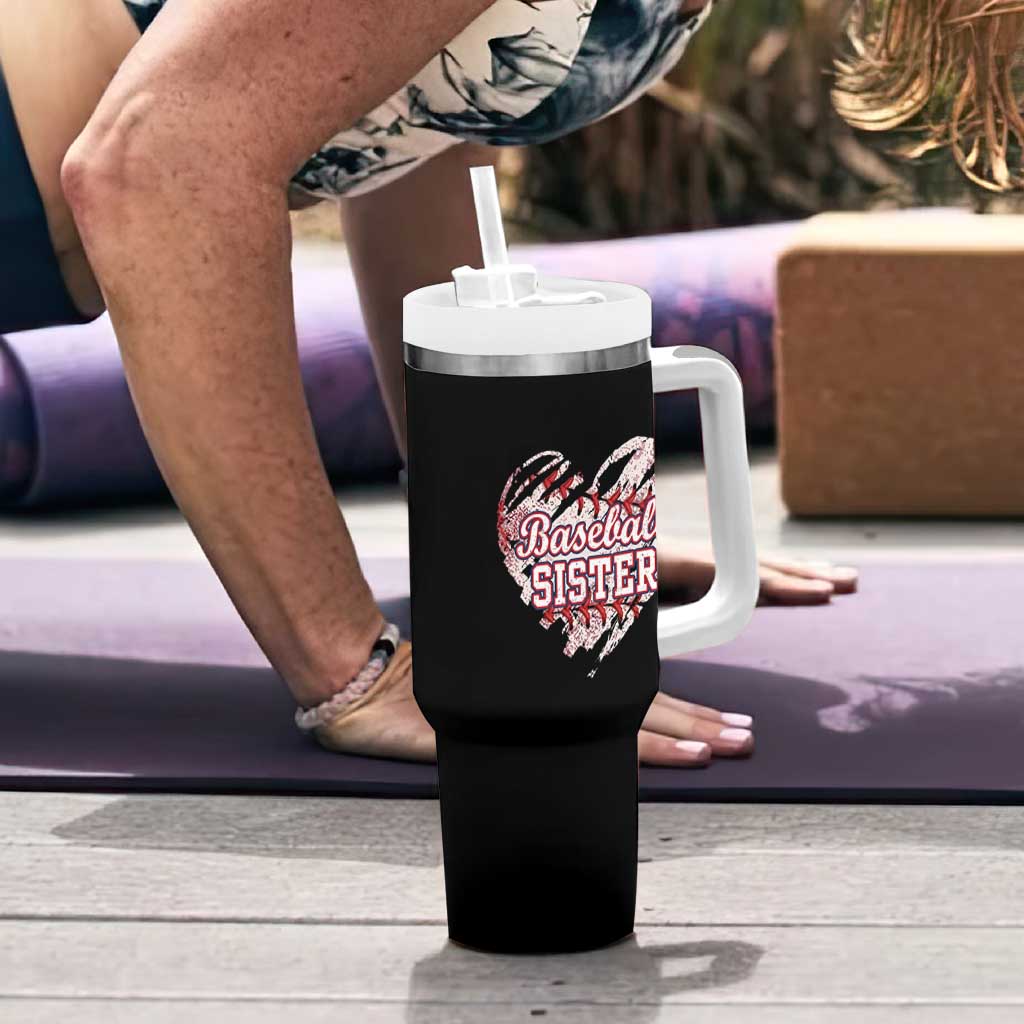 Baseball Sister Tumbler With Handle Vintage Baseball Heart Game Day